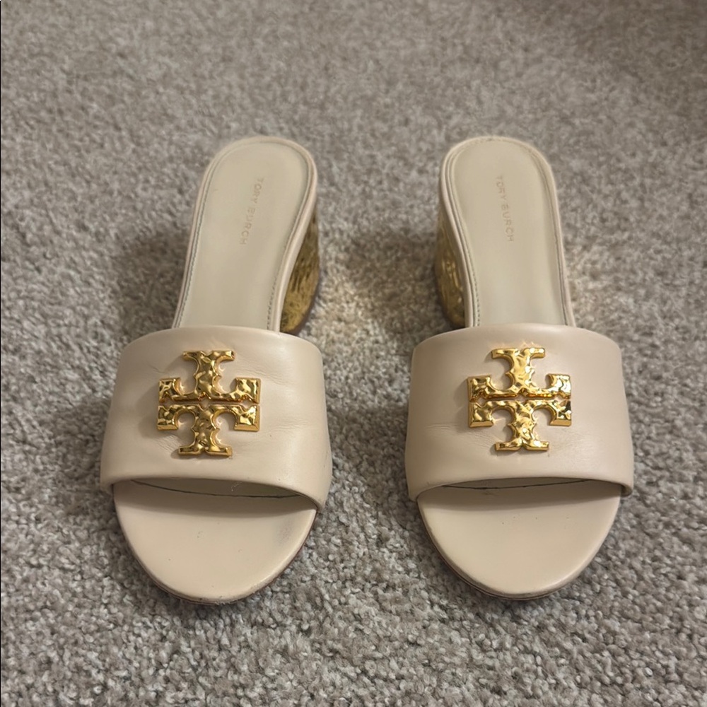 Tory Burch Gold Accent Cream Mules